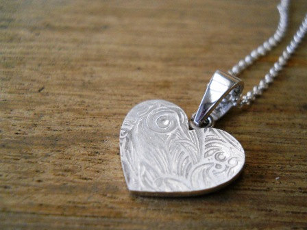 Silver Heart Necklace Heart Jewelry Flower Necklace Heart Pendant Sterling Silver