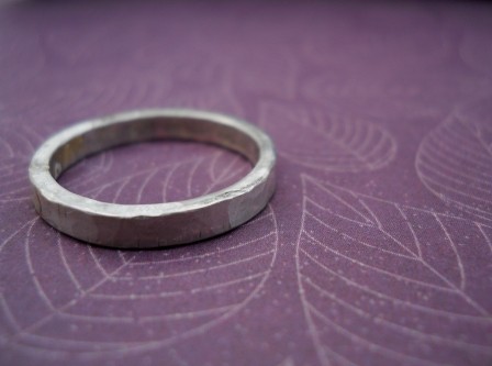 Mens Ring Hammered Silver Band Unisex -