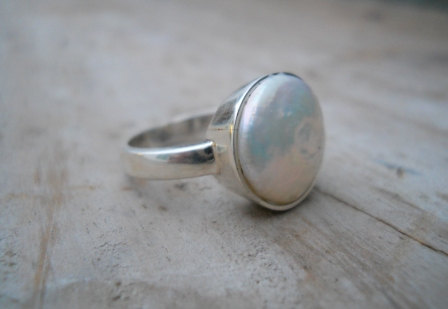 Round Pearl Silver Ring Fresh Water Pearl