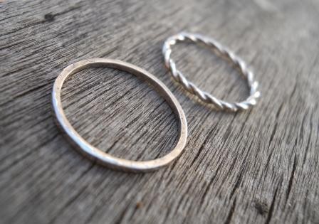 Twisted Ring & Thin Hammered Band. Stacking Rings